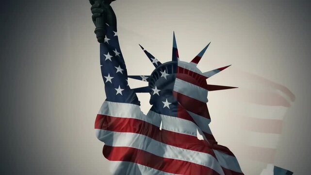 Conceptual Artistic View Of The Statue Of Liberty Draped In An American Flag Celebrating The Patriotic Spirit Of The 4th July Independence Day