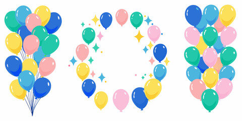 Colorful balloons and star shaped sparkles vector illustration on white background © Hridoy