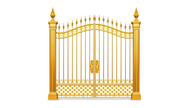isolated open golden gate fence on white