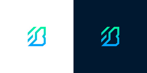 Modern geometric letter B logo with dynamic motion lines and gradient colors for corporate branding identity © Eunois