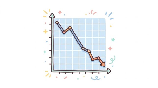 Hand drawn downward trend line graph on a grid background