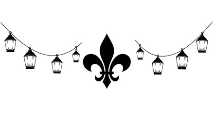 Fleur de lis with string lights, festive garland decoration, celebration, party, event, retro lanterns © Janganan