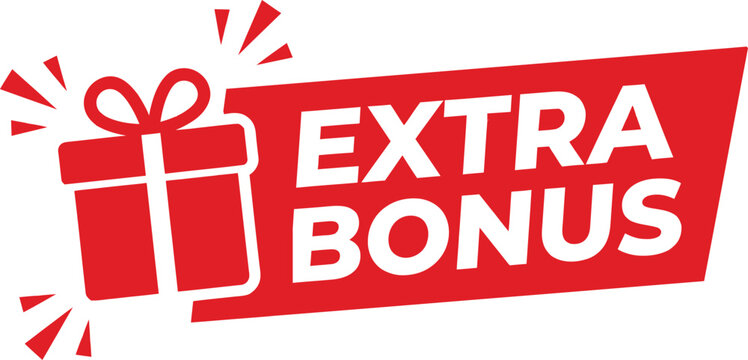 Extra bonus gift icon with red ribbon and explosive effects