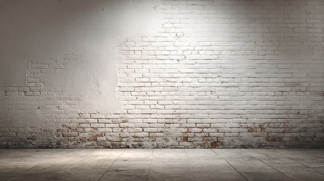 Old wall with peeling plaster revealing red bricks and light shadows for industrial, vintage and nostalgic background design
