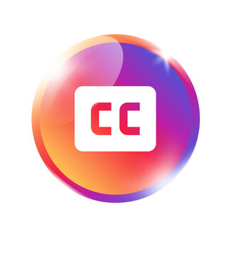 Captions icon in colorful orange pink purple gradient circle badge for captions subtitle text video accessibility transcript speech and app on transparent background.