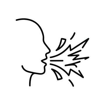 Black line art of shouting person.