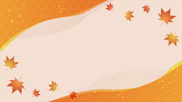 紅葉と和風柄の秋をイメージした16:9背景素材