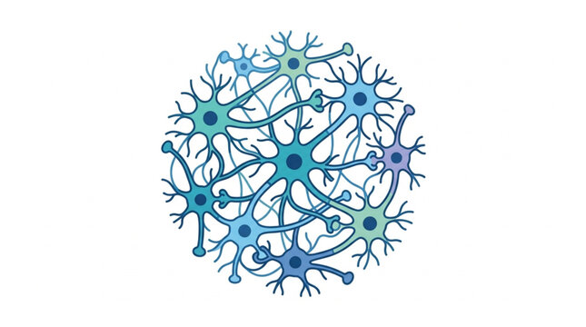 Abstract illustration of interconnected neurons in a circular cluster.