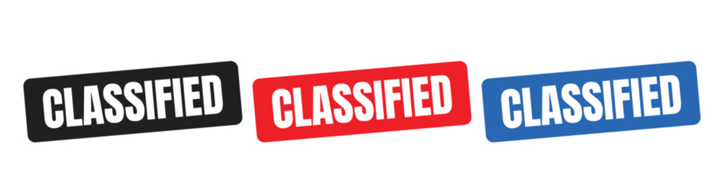Classified Stamp Badge Label Sticker Set in Black Red Blue Colors for Confidential Secret Documents