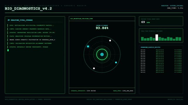 Bio Diagnostics Genome Alignment DNA Molecular Cellular Core Biometric Heartrate Medical Dashboard Animation.