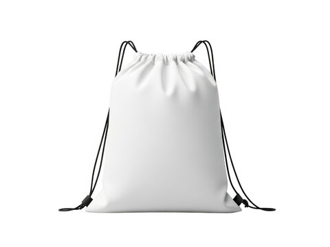 Minimalist white drawstring backpack with black trim detail
