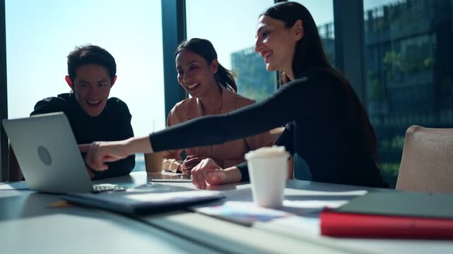 The business team is brainstorming and discussing ideas for a new assigned project before presenting them to senior management for consideration
