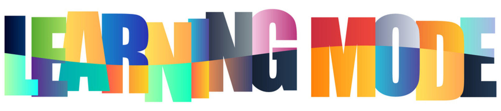 Colorful text design with learning mode written in vibrant letters