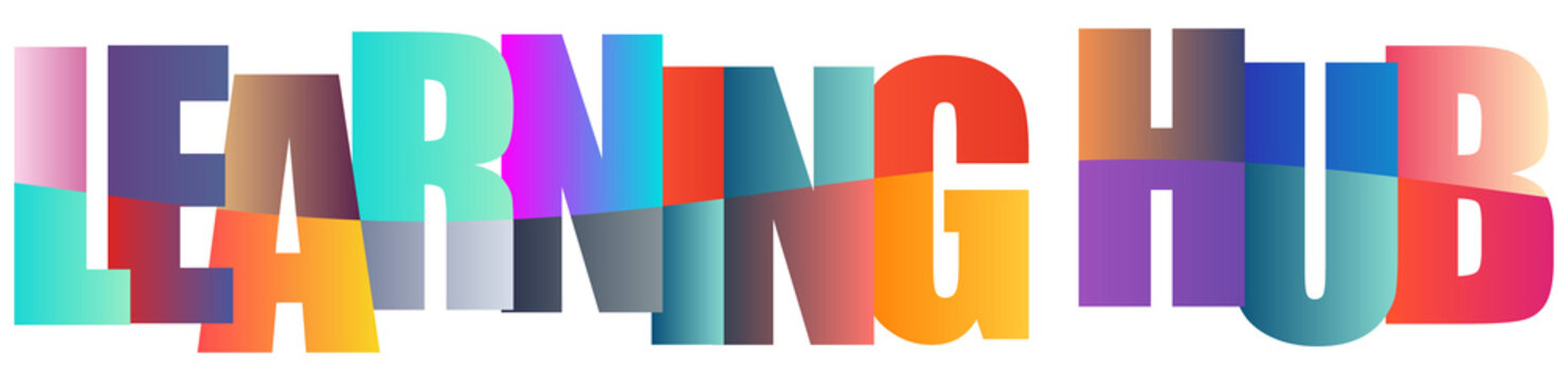 Colorful learning hub text with vibrant gradient letters