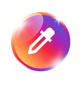Eyedropper icon in colorful orange pink purple gradient circle badge for eyedropper color picker sample design pick hue tool and app on transparent background.