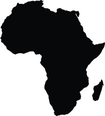Black silhouette map of the African continent and Madagascar isolated on a clean white background © MDNAHIN