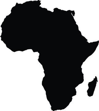 Black silhouette map of the African continent and Madagascar isolated on a clean white background