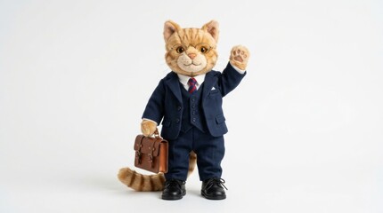 Fototapeta premium Stuffed toy cat wearing suit glasses Adorable anthropomorphic fox character and vest, cute animal