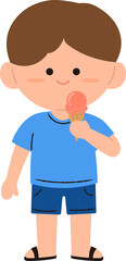 Fototapeta premium Cute Boy Eating Ice Cream Summer Character