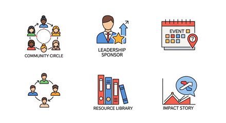 Fototapeta premium Teamwork, Leadership, Event Planning, Resources, Growth Icons