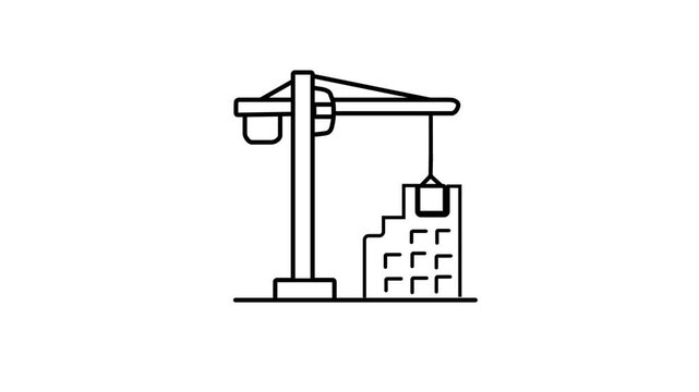 Black Outline Construction Crane Building Abstract Icon on White Background image photo