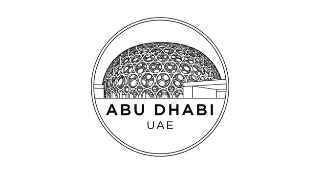 Abu Dhabi UAE Landmark Dome Architecture Line Art Stamp Emblem