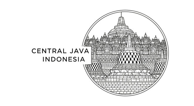 Borobudur Temple, Central Java, Indonesia - Line Art Illustration