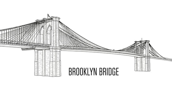 Brooklyn Bridge Sketch - Iconic New York Landmark Illustration