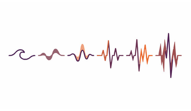 Artistic heartbeat rhythm line vector set with abstract pulse waves and medical cardio graphics