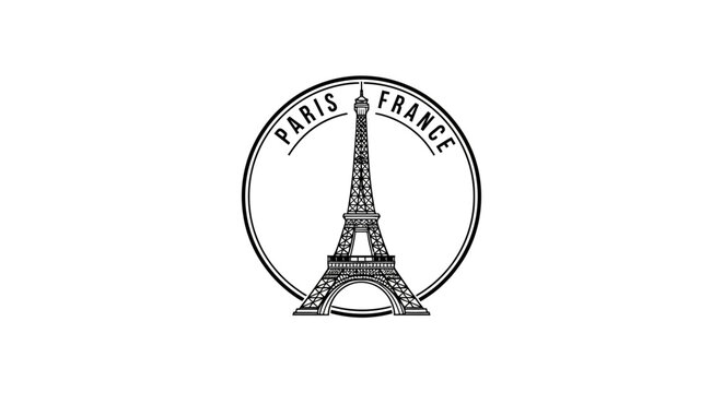 Eiffel Tower Silhouette Logo Emblem Circle Paris France Landmark