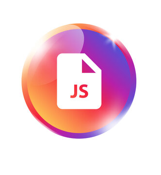 JavaScript file icon in colorful orange pink purple gradient circle badge for JavaScript file code developer programming script web tech and app on transparent background.