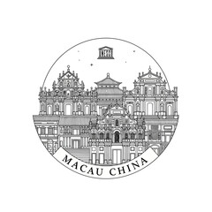 Obraz premium Macau China Landmark Skyline Outline Illustration in Circle