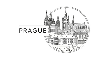 Fototapeta premium Prague Castle and Old Town Landmark Skyline - Czech Republic Line Art