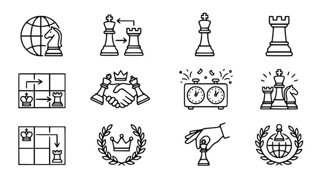 Chess Icons Set: Strategy, Game, Competition, Success, Business, Planning, Tactics