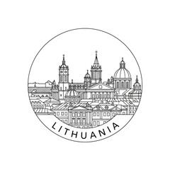 Fototapeta premium Vilnius Cityscape Skyline Outline Circle Icon - Lithuania Capital Landmark