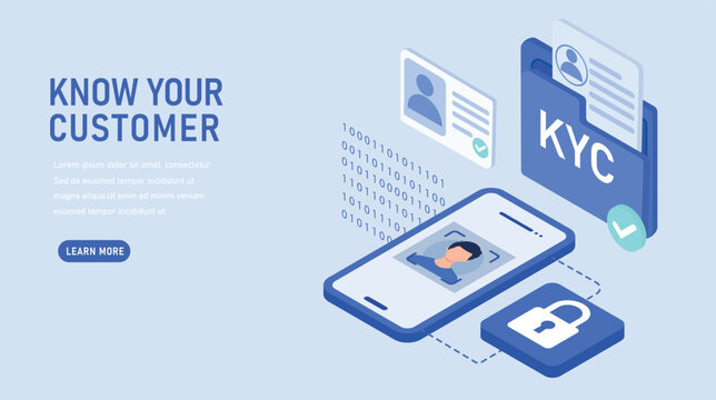 Digital Know Your Customer (KYC) Concept with Mobile Phone, Security Icons, and User Profiles in Isometric Design