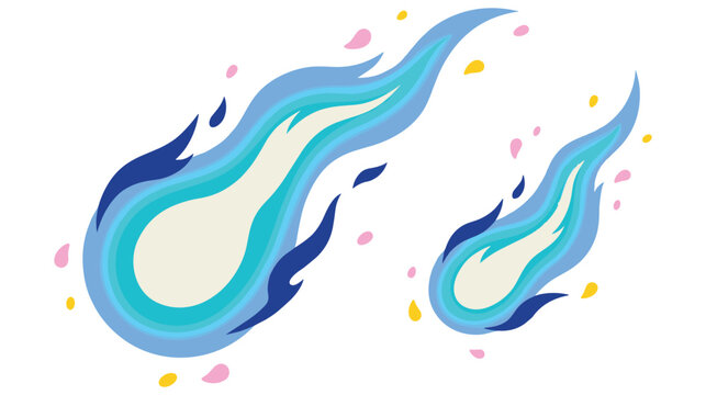 Abstract blue flames with yellow and pink petals for decoration.