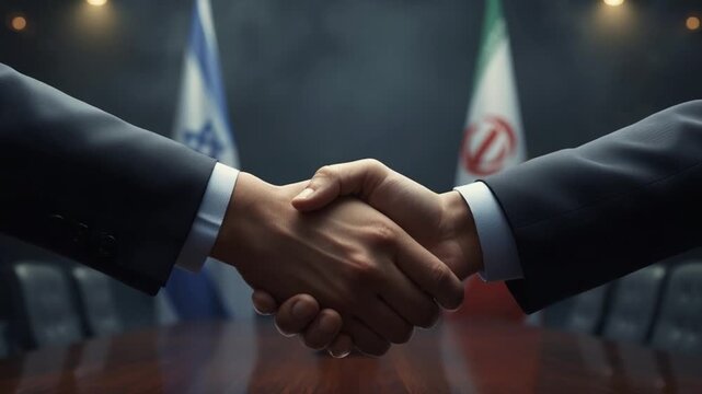 Iran Israel USA Diplomatic Handshake Agreement. 4K Video