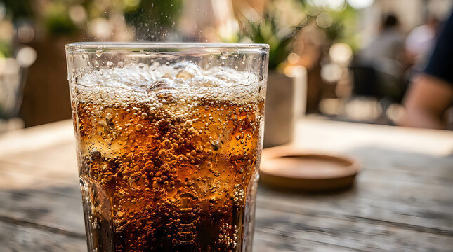Cold soda drink, glass with ice, refreshing beverage, summer thirst quencher