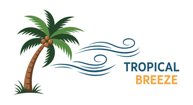 Tropical Breeze Palm Tree and Swirling Wind Icon