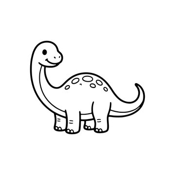 Cute brontosaurus dinosaur coloring page. Black and white outline of long neck baby sauropod for kids coloring book, preschool activities, and KDP interior.