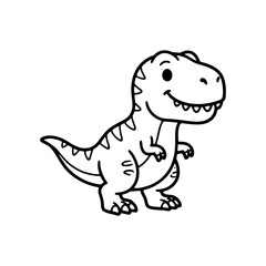 Fototapeta premium Cute T-Rex dinosaur coloring page. Black and white outline of happy baby Tyrannosaurus Rex for kids coloring book, prehistoric activities, and KDP interior.