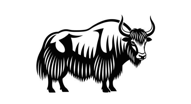 Black and white stylized bison illustration with detailed fur