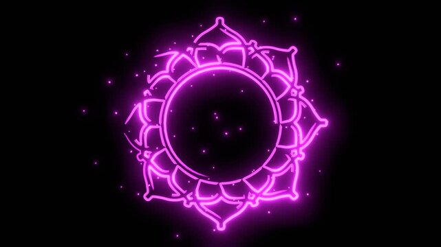 Sahasrara icon glowing with energy and particles. Crown chakra radiating purple light energy.