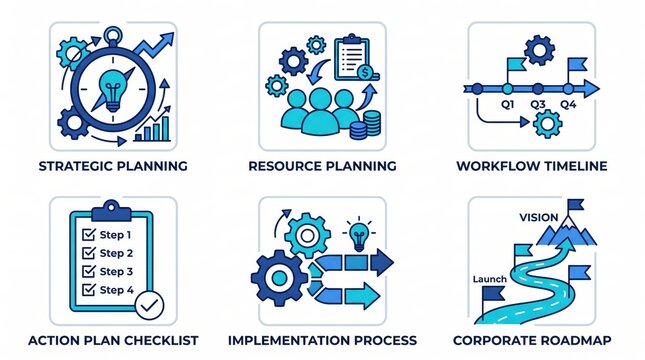 Strategic Planning Blue Icon Infrastructure Layout for Business Roadmap Project Management and Milestones