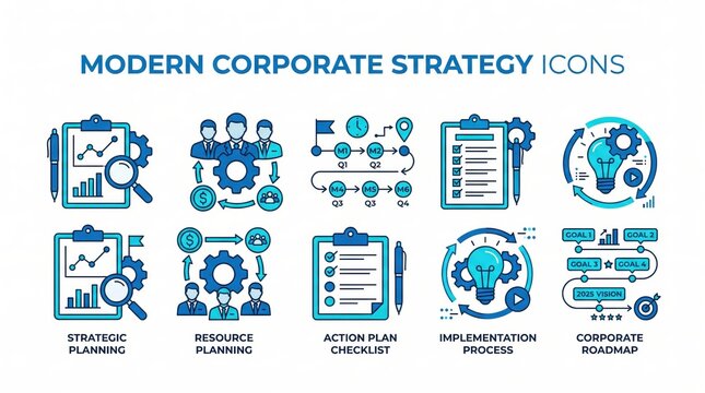 Modern Corporate Strategy Icons Pack for Business Infrastructure Optimization and Roadmap Implementation