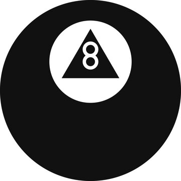 Classic black magic eight ball icon featuring a white triangle and the number eight illustration