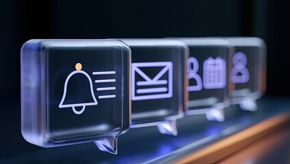 Fototapeta premium Row of transparent notification icons, bell, envelope, calendar, people