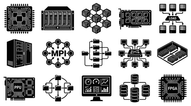 Technology Icons: Computer Hardware, Servers, Networking, Data Storage, CPU, FPGA