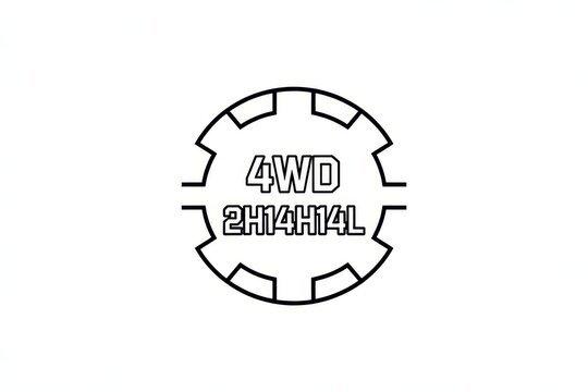 4WD Four-Wheel Drive Gear Selector Icon with 2H 4H 4L Modes, Isolated on White Background